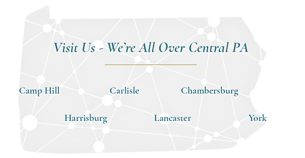Pennsylvania dot mesh graphic, showing camphill, carlisle, Chambersburg, harrisburg, Lancaster and york