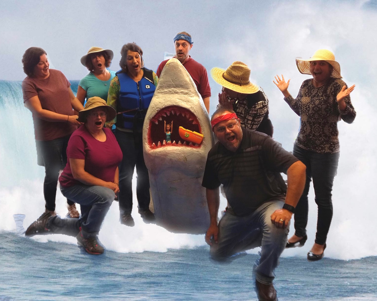 JFC staffing team having fun with a great white shark